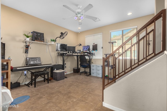 office with ceiling fan and tile patterned flooring