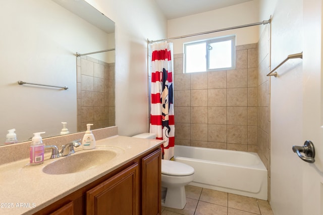bathroom with tile patterned flooring, vanity, toilet, and shower / bath combo