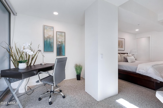 bedroom featuring recessed lighting and carpet flooring