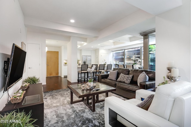 living area featuring recessed lighting and wood finished floors