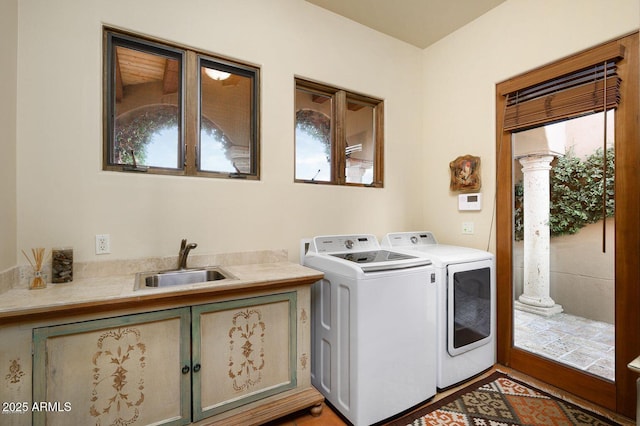 40039 N 107th Pl, Scottsdale, AZ 85262 - washroom with washing machine and clothes dryer and ornate columns