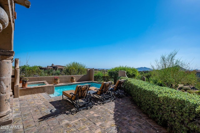 40039 N 107th Pl, Scottsdale, AZ 85262 - view of pool with a patio, an in-ground hot tub, and a mountain view