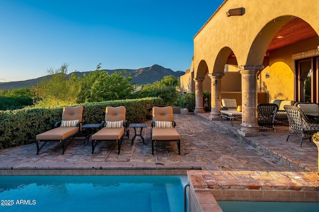 40039 N 107th Pl, Scottsdale, AZ 85262 - outdoor pool with a mountain view, a patio, and an outdoor living space