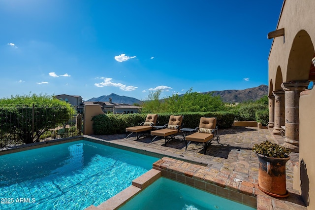 40039 N 107th Pl, Scottsdale, AZ 85262 - view of pool featuring a mountain view, a patio area, and a pool with connected hot tub
