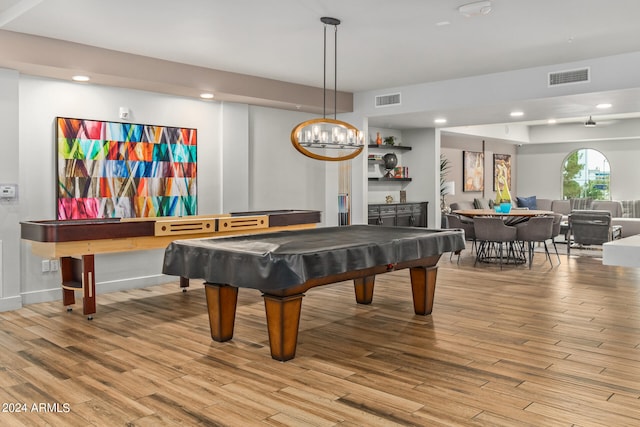 recreation room with wood-type flooring and pool table