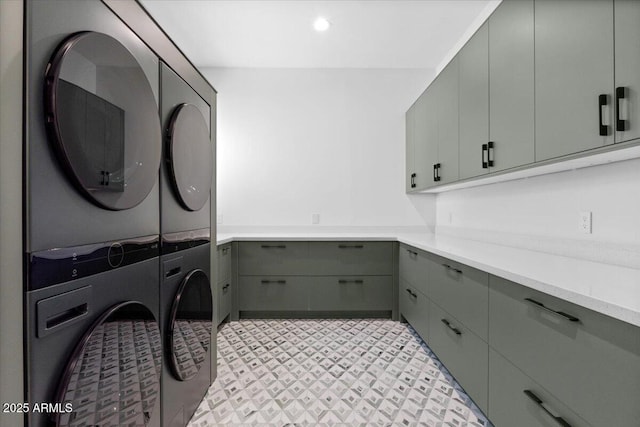 3354 E Jaeger Cir, Mesa, AZ 85213 - laundry room with cabinet space and stacked washer / dryer