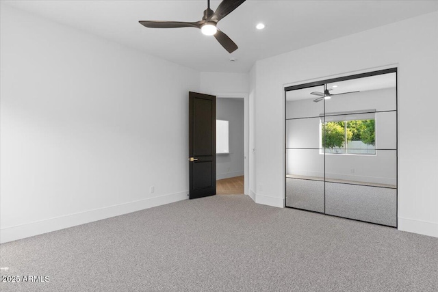 3354 E Jaeger Cir, Mesa, AZ 85213 - unfurnished bedroom with carpet flooring, a ceiling fan, a closet, and recessed lighting