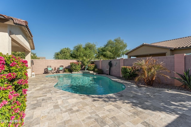 view of swimming pool featuring a patio area