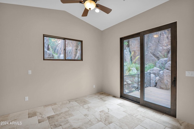 4393 N Twisted Trl, Prescott, AZ 86301 - unfurnished room with a ceiling fan, stone finish floor, and lofted ceiling