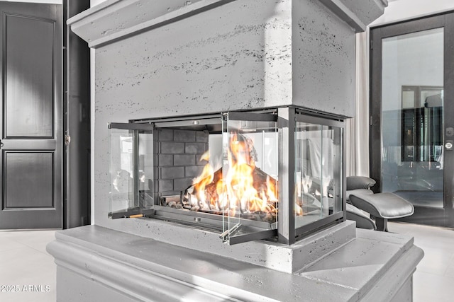 room details with a multi sided fireplace