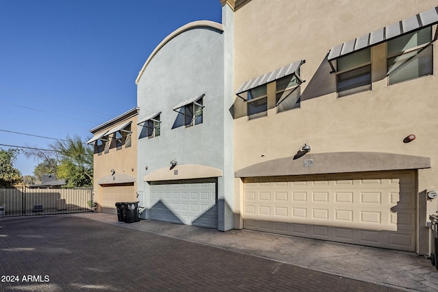 exterior space with a garage