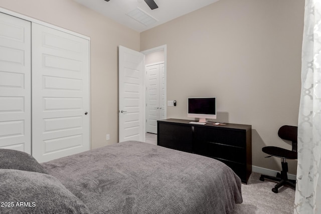 3852 E Bartlett Way, Chandler, AZ 85249 - bedroom featuring carpet, a closet, baseboards, and ceiling fan
