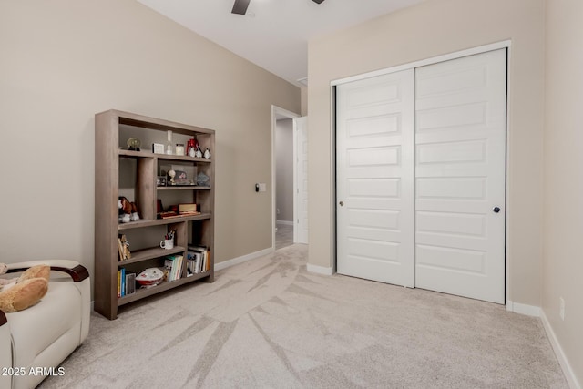 3852 E Bartlett Way, Chandler, AZ 85249 - carpeted bedroom featuring a closet, a ceiling fan, and baseboards