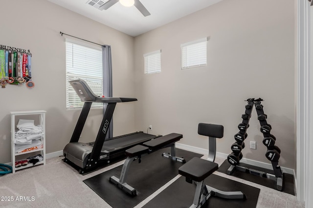 3852 E Bartlett Way, Chandler, AZ 85249 - workout room featuring ceiling fan, plenty of natural light, and baseboards