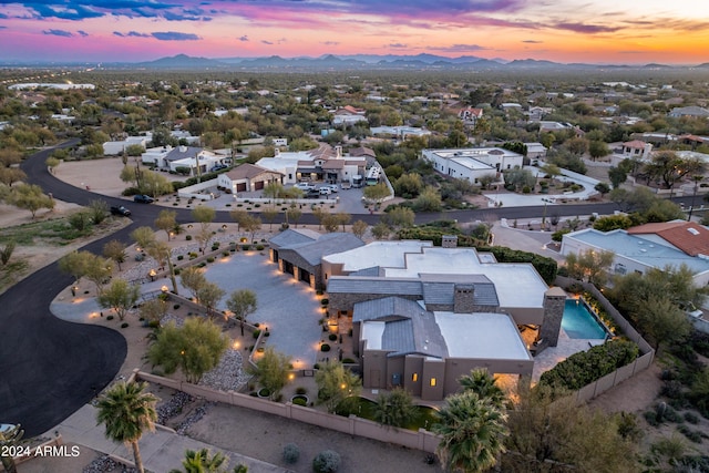 view of aerial view at dusk