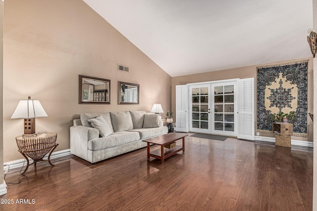 8219 E Morgan Trl, Scottsdale, AZ 85258 - living area with wood finished floors, french doors, and high vaulted ceiling