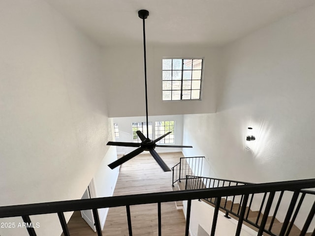 stairway with wood finished floors