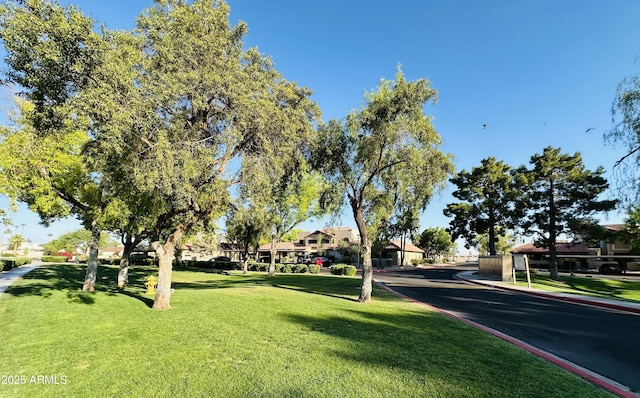 view of property's community with a lawn