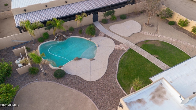 view of pool with a patio, a fenced backyard, and a fenced in pool