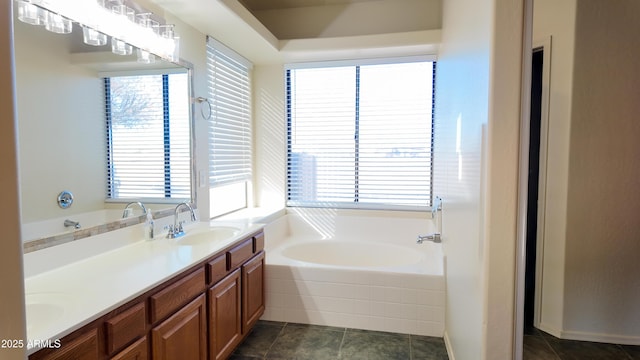 bathroom with double vanity, a wealth of natural light, and a sink