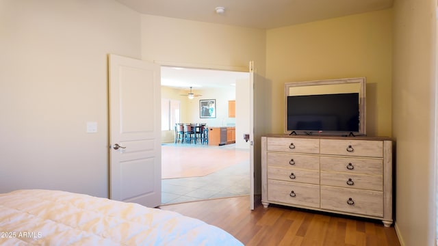 bedroom featuring light wood finished floors