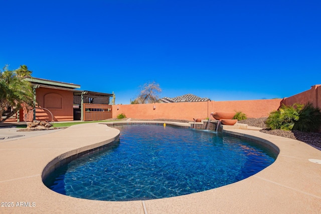 view of swimming pool with a fenced backyard and a fenced in pool