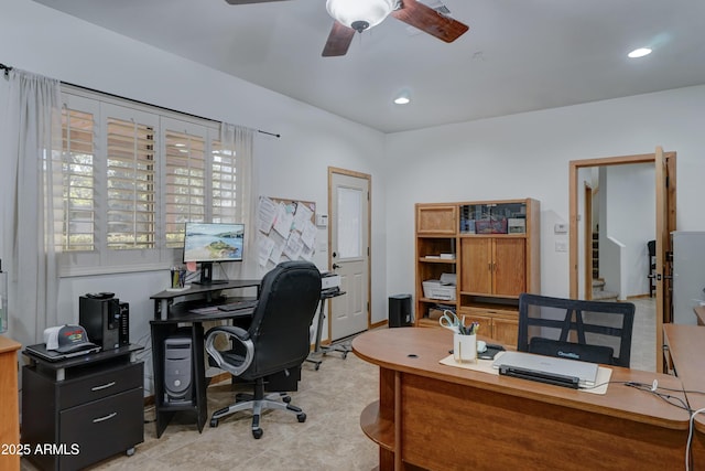 office area featuring ceiling fan