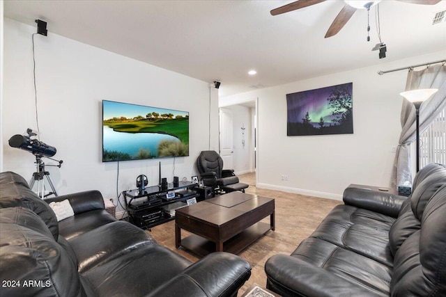 living room with ceiling fan