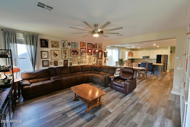 3062 E Cullumber St, Gilbert, AZ 85234 - living area with recessed lighting, visible vents, ceiling fan, and wood finished floors