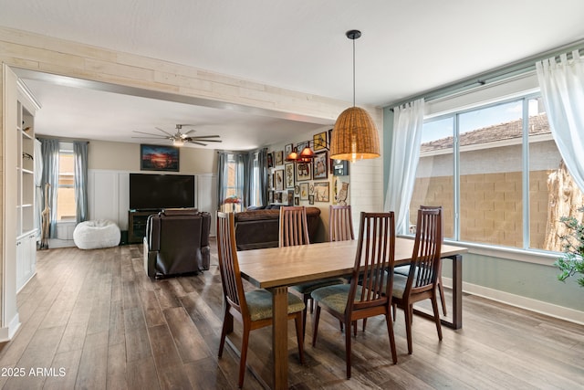 3062 E Cullumber St, Gilbert, AZ 85234 - dining area featuring wood finished floors, a ceiling fan, and baseboards