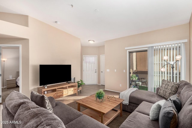 living room with tile patterned flooring