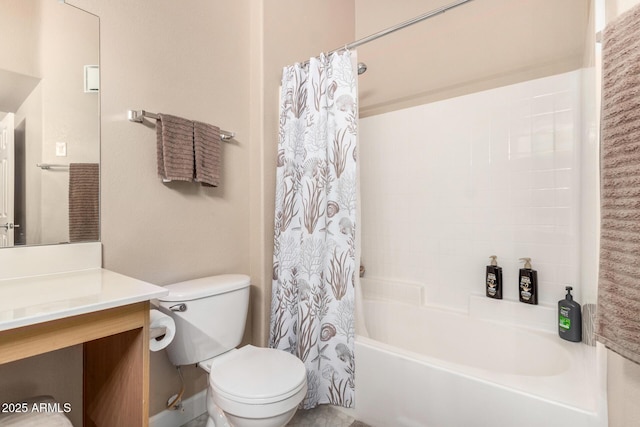 full bathroom featuring shower / tub combo, vanity, and toilet