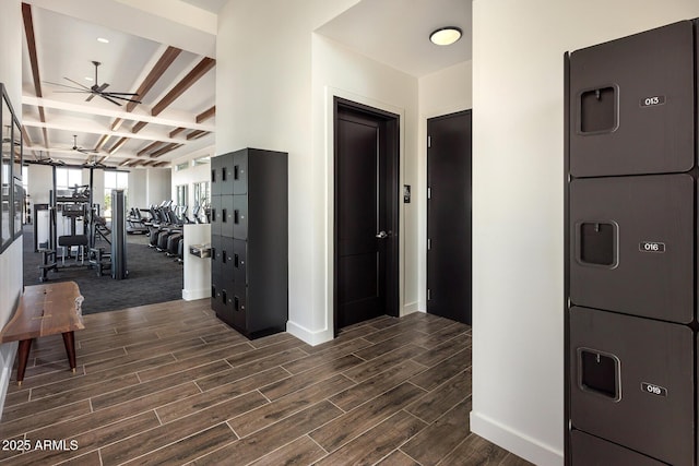 corridor with beamed ceiling and coffered ceiling