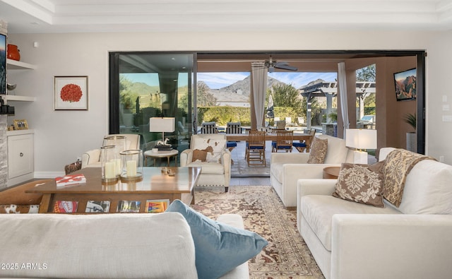 living room featuring ceiling fan