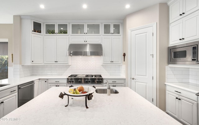 kitchen featuring sink, stainless steel appliances, and white cabinetry