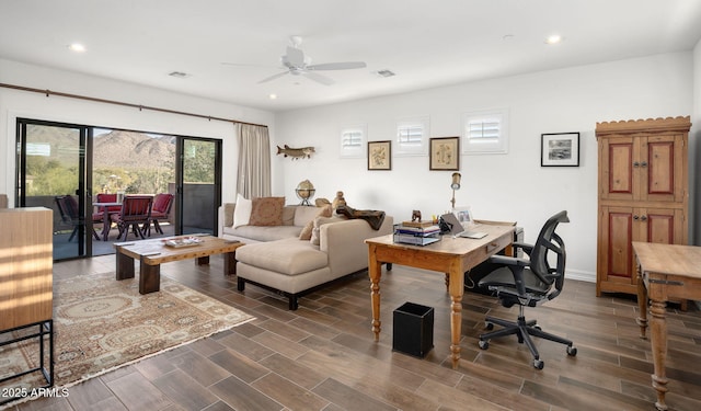 home office with ceiling fan