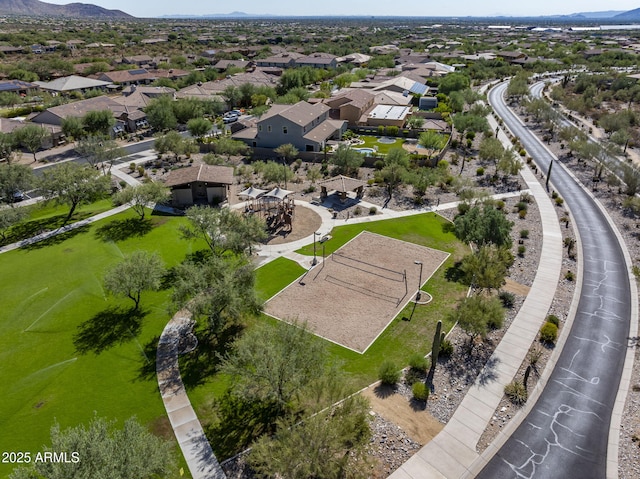 birds eye view of property featuring a mountain view