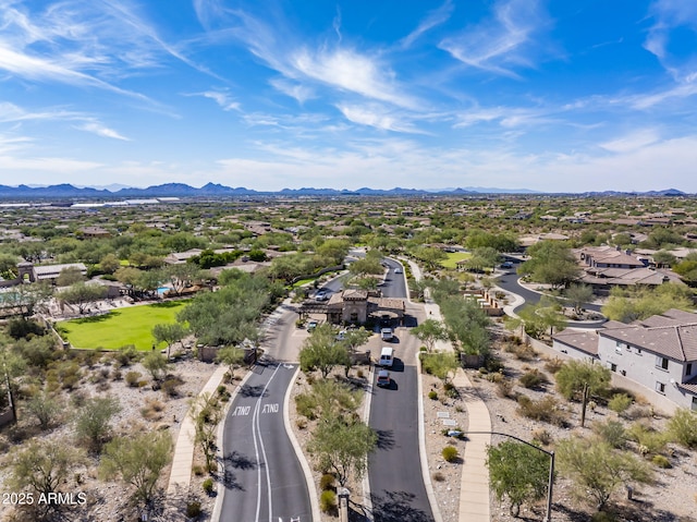 drone / aerial view featuring a mountain view