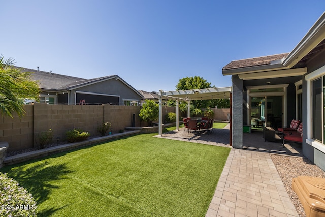 view of yard with a patio and a pergola