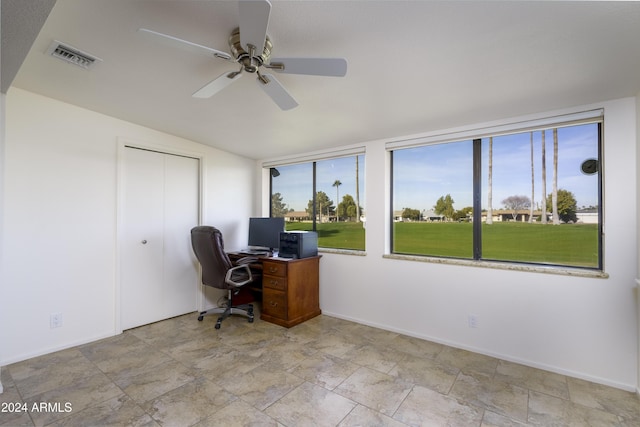 office space with ceiling fan