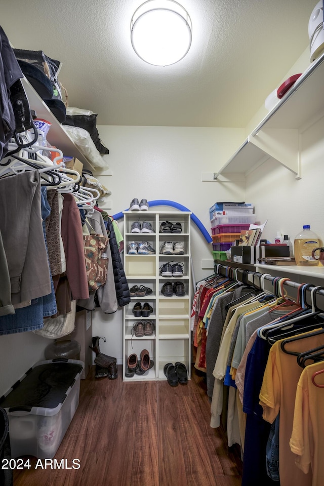 spacious closet featuring dark hardwood / wood-style floors