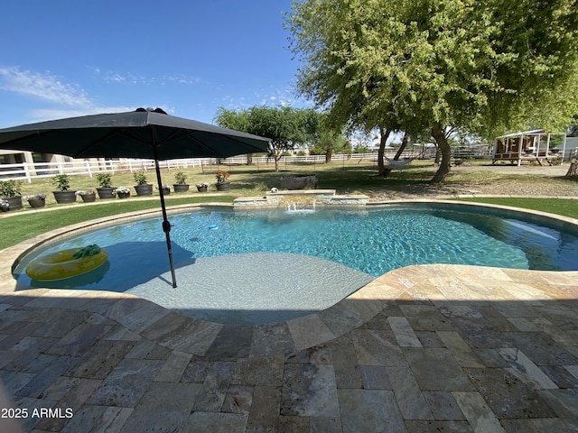 pool with a fenced backyard