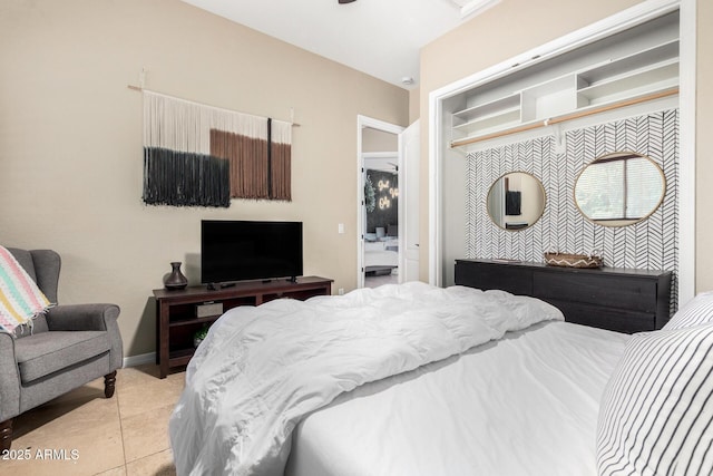 bedroom with light tile patterned flooring