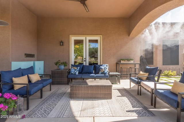 view of patio with french doors and outdoor lounge area