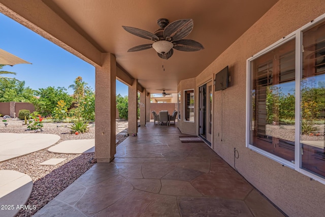 31453 N Blackfoot Dr, San Tan Valley, AZ 85143 - fenced backyard featuring ceiling fan and a patio