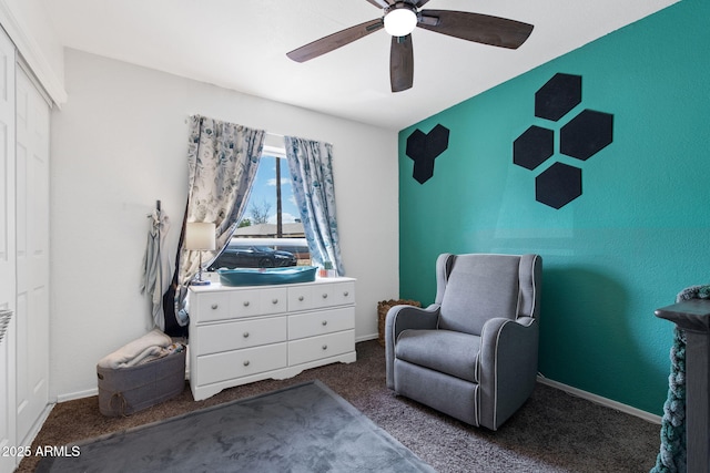 858 W Knowles Cir, Mesa, AZ 85210 - sitting room with a ceiling fan, dark carpet, and baseboards