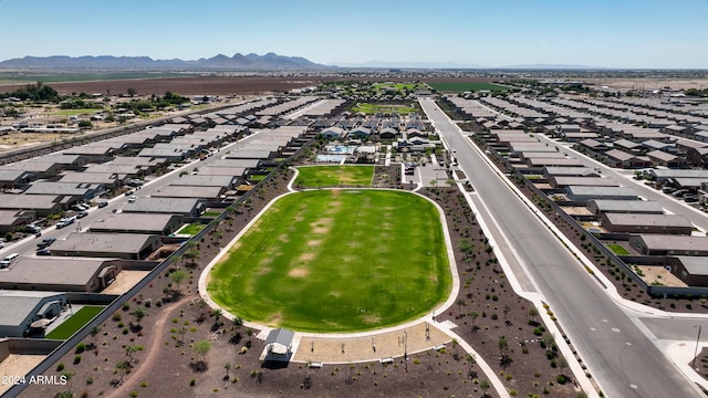 drone / aerial view featuring a mountain view