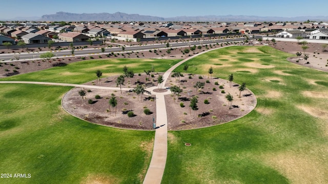 drone / aerial view featuring a mountain view and a residential view