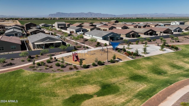 bird's eye view with a mountain view and a residential view