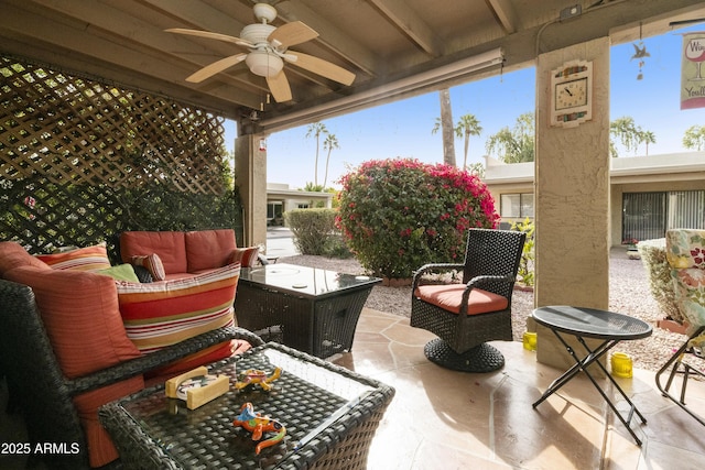 view of patio / terrace featuring outdoor lounge area and ceiling fan